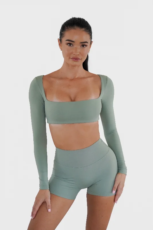 SLEEK LONG SLEEVE TOP - KHAKI GREEN