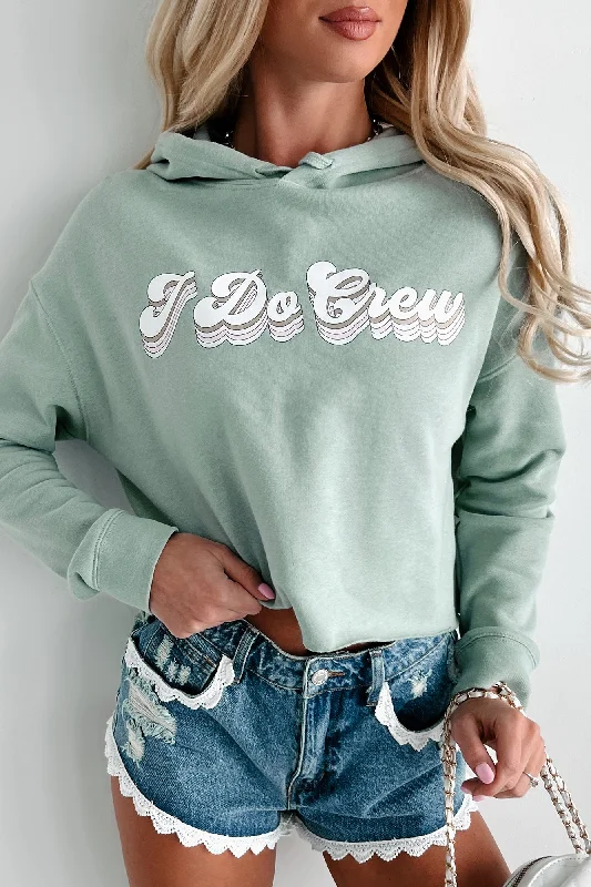 "I Do Crew" Metallic Graphic Crop Hoodie (Sage) - Print On Demand